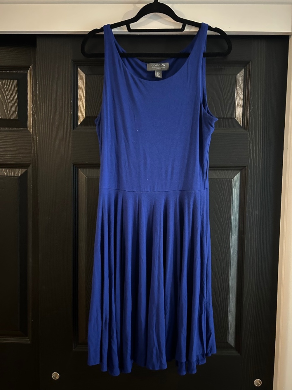 COERCION LONDON Blue Sleeveless Knit Dress with Flared Skirt